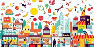 Diverse franchise opportunities with engaging visuals of products.