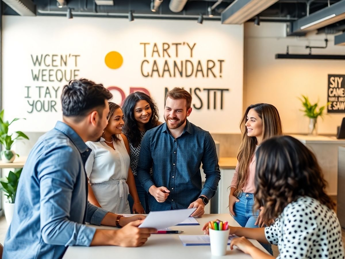 Antreprenori tineri discutând idei într-un birou modern.