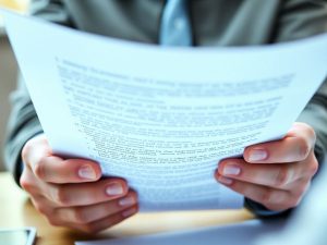 O persoană citește un document despre francize.