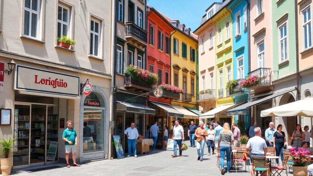 Francize locale de succes: Cum se dezvoltă afacerile românești 1 Afaceri românești de succes pe o stradă aglomerată