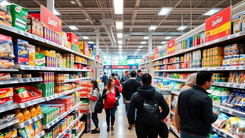 Magazine de retail cu produse și clienți.